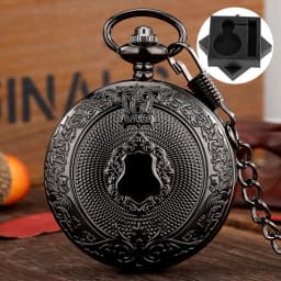 Roman Numerals Display Dial Exquisite Black/Silver/Bronze/Gold Quartz Pocket Watches Men Retro Pendant Clock with Pocket Chain
