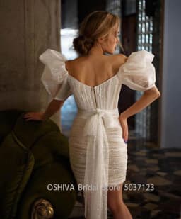 Glitter A Line Two Pieces Wedding Dresses with Detachable Skirt Off Shoulder Short Puff Sleeves Bridal Party Gowns Princess