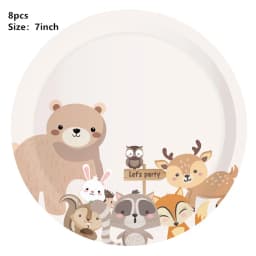 Woodland Animal Disposable Tableware Wild Forest Bear Fox Plate Cup Napkin Jungle Safari Happy Birthday Party Decor Kid Boy Girl