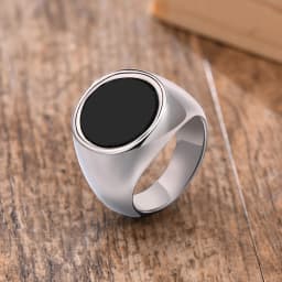 Vnox 12.5mm Signet Ring for Men, Black Square Top Stainless Steel Finger Band, Gothic Punk Rock Boy Stamp Rings
