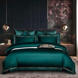 Embroidered Deep Green Blue Duvet Cover Premium Soft Egyptian Cotton Bedding set Double Queen King 4/6Pcs Bed Sheet Pillowcases