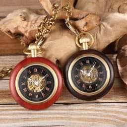 Square Wooden Mechanical Pocket Watch Chains Luxury Red Wooden Hand Winding Skeleton Fob Watches Men Women Clock Gifts Reloj