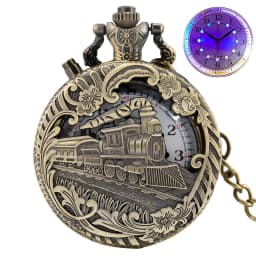 Top Luxury Gold Luminous LED Quartz Pocket Watch Train Locomotive Engine Steampunk Quartz FOB Light Watch Gifts for Men Women