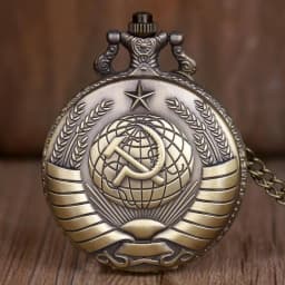 Luxury Soviet Badges Sickle Hammer Pocket Watch Bronze Pendant Russia Emblem Communism with Fob Chain Clock