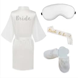 4pc set of bride robe eyemask slippers sash bridesmaid kimono wedding bridal party Bachelorette bathrobe getting ready robes