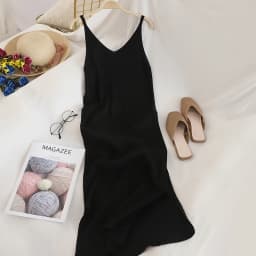 Fashion Knitted Women Dresses Elegant Solid Colid Korean Split Out Sleeveless V-Neck Party Female Dress Vestidos