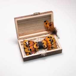 EASTEPIC Handmade Feather Bow Tie Brooch Wooden Box Set Men's Exquisite Accessories for Wedding Party Birthday Gift Necktie