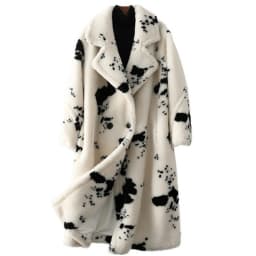 Women's winter warm wool imitation fur coat sheep cut wool coat loose long print fashion casual windbreaker