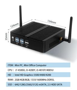Intel Core I7-4500U I5-4200U Fanless Mini PC with 4xUSB3.0 4xUSB2.0 1xHDMI 1xVGA Support Linux Ubuntu Computer Win10Pro Ready