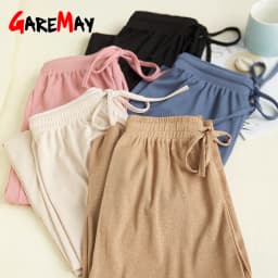 Slacks Women's Loose Summer Pants Soft Ice Silk Ankle-Length Black Wide Leg Pants Grey Khaki Women High Waisted Trousers