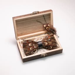 EASTEPIC Handmade Feather Bow Tie Brooch Wooden Box Set Men's Exquisite Accessories for Wedding Party Birthday Gift Necktie