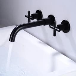 Black Brass Double Handle Wall Mounted Bathroom Sink Mixer Tap Hot & Cold Chrome Finish Faucet with White/Polished Gold Options