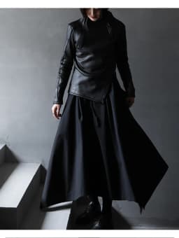 UMI MAO Dark Yamamoto Style Irregular Stand Collar Diagonal Zipper Faux Leather Sweatshirt Female Cool Black Gothic Jacket Y2K