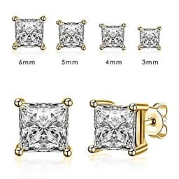 IOGOU 925 Sterling Silver Stud Earrings For Women 4-Claws Square Zirconia Earring Wedding Engagement Bridal Diamond Jewelry Gift