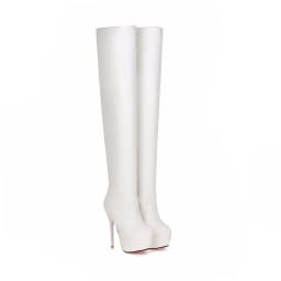 Ultra-High Stiletto Pu Waterproof Platform Over The Knee Boots Winter Warmth Thick Hair Round-Toed Women’S Over-The-Knee Boots