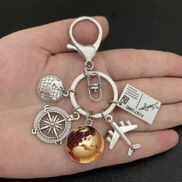 Earth plane keychain pendant earth compass personality memorial key ring gift for travel lovers