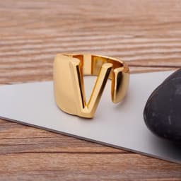 Trendy Hollow A-Z Letter Gold Color Adjustable Opening Ring Initials Name Alphabet Female Chunky Wide Party Wedding Jewelry