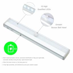LED PIR Motion Sensor Closet Light 10LEDs Cold White Desk Drawer Wardrobe Lamp Under Cabinet Battery Powered Night Light