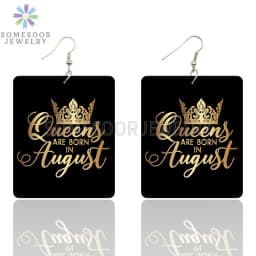 SOMESOOR Black Queen Are Born In 12 Months Wooden Drop Earrings Golden Crown Printed African Dangle For Women Birthday Gifts