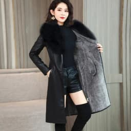 Big Fur Collar PU leather Jacket Autumn Winter Velvet Thicken Soft Faux PU leather Coat Women Korean Long Overcoat 4XL 2356