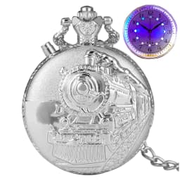LED Flash Luminous Vintage Dial Quartz Pocket Watch Chain Bronze Carved Steam Train Steampunk Motor Railway Retro FOB Clock Hour