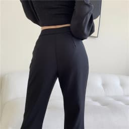 QOERLIN Micro-Flared Pants Women's High Waist Slim Casual Chic Wide Leg Split Trousers Elegant Black White Suits Pants