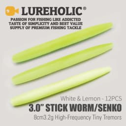 LUREHOLIC 3.0” Stick Worm Senko 12PCS 8cm 3.2g High-Frequency Tiny Tremors Wacky Drop Shot Soft Lure Bait