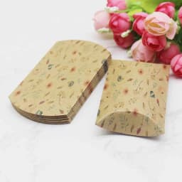 12/50pcs Beautiful Flower Pattern Pillow Shape Paper & Kraft Wedding Candy & Birthday Gift Storage Box Size 20X55X80mm