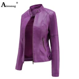 Yellow Red Faux Pu Leather Jackets 2025 Spring Autumn Fashion Zip up Top Outerwear Lady Basic Coats Plus Size Female Jackets New