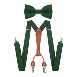 Adjustable Elasticated Y Shape Men Suspenders Bowtie Set Black Elastic Clip-on Braces Belt with Leather Suit Business Wedding
