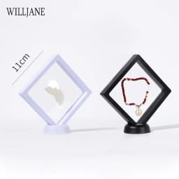 Gem Stones Ring Display Holder Transparent PE Film Jewelry Presentation Box Bracelet Pendant Frame Dustproof Stand 3D Suspension