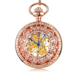 2026 Mechanical Pocket Watch Steampunk Pendent Chains Gold Skeleton Hand-winding Fob Watch Men Women Xmas gifts
