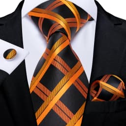 New Fashion Plaid Men's Tie Set High Quality 8cm Width Neck Tie Handkerchief Cufflinks Business Wedding Tie Gift For Men