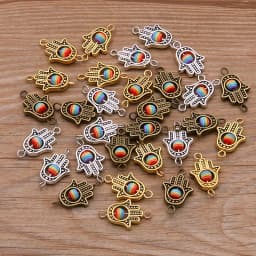 10PCS 13*22mm Fatima Hamsa Hand 10 Color Evil Eye Spacer Bead Connector For DIY Bracelets Necklace Jewelry Handmade Making