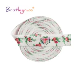 BRISTLEGRASS 2 5 10 Yard 5/8" 15mm Rainbow Rose Flower Floral Print Fold Over Elastic FOE Spandex Band Tape Hair Tie Sewing Trim