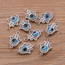 10PCS 13*22mm Fatima Hamsa Hand 10 Color Evil Eye Spacer Bead Connector For DIY Bracelets Necklace Jewelry Handmade Making