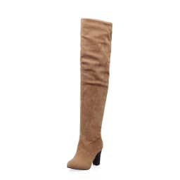 Super High Thick Heel Frosted Flock Plush Lining Women's Over-The-Knee Boots Super-Sized Side Zipper Slip-On Simple Long Boots