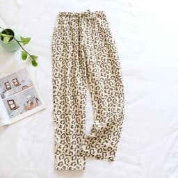 2026 Spring And Summer New Ladies Pants 100% Cotton Crepe Leopard Print Pajamas Sweat-absorbent Breathable Home Pants Trousers