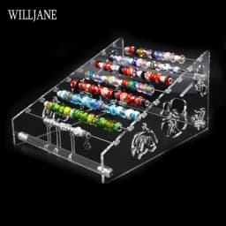 Acrylic Jewelry Display Stand Holder with Charm Rods for Rondelles Charms Earrings Pendant Trollbeads Spacers Storage Organizer