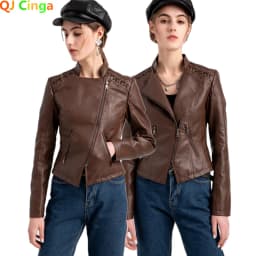 Short Brown Women's Purple Long Sleeve PU Coat, Fashion Motorcycle Women Leather Jacket, Autumn Black Lady's Jaqueta