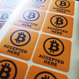 24pcs 4x4cm BITCOIN ACCEPTED HERE Self-adhesive Cyptocurrency Label Sticker for Shop Promotion Art Paper with Matte Lamination