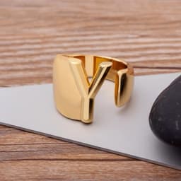 Trendy Hollow A-Z Letter Gold Color Adjustable Opening Ring Initials Name Alphabet Female Chunky Wide Party Wedding Jewelry
