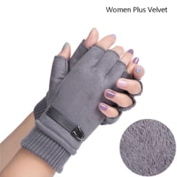 Man Women Winter Keep Warm Plus Velvet Thicken Thin Outdoor Sports Climb Cycling Drive Fitness Half Finger Tactical Gloves Suede