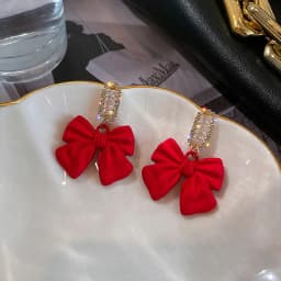 New Fashion Crystal Bow Knot Dangle Earrings For Women Red Pearl Heart Zircon Earring Christmas New Year Festival Jewelry Gifts