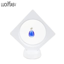Black White Plastic Suspended Floating Display Case Earring Coin Gems Ring Jewelry Storage Pet Membrane Stand Holder Box 7*7*2cm