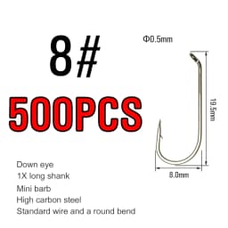 ICERIO 500/1000PCS Fly Tying Hook High Carbon Steel Nymph Dry Wet Fishing Fly Hook Down Eye 1X Long Shank Round Bend