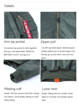 Windproof Winter Water Resistant US Army Military Air Force Pilot Unisex Padded Ma1 Flight Jacket Coats for Men