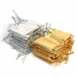 100pcs 5x7 7x9 9x12cm 11x16cm Drawstring Gift Bags Metallic Foil Organza Pouches Christmas Wedding Party Favour Gifts Candy Bags
