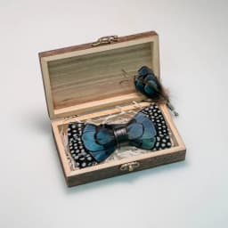 EASTEPIC Handmade Feather Bow Tie Brooch Wooden Box Set Men's Exquisite Accessories for Wedding Party Birthday Gift Necktie
