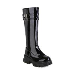 Double-Breasted Shiny Patent Leather Women's Knee-Length Boots Flat-Bottomed Platform With Plush Lining Long Boots 2022